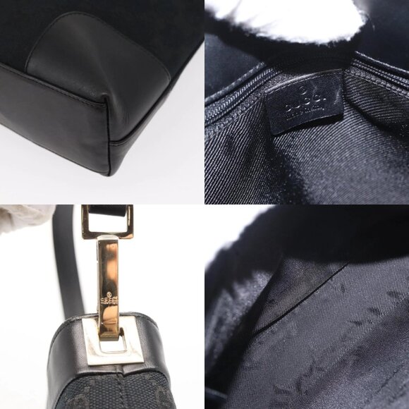 GUCCI GG Canvas Shoulder Bag Black Gold 001 4231 Auth ka883 - Picture 14 of 16